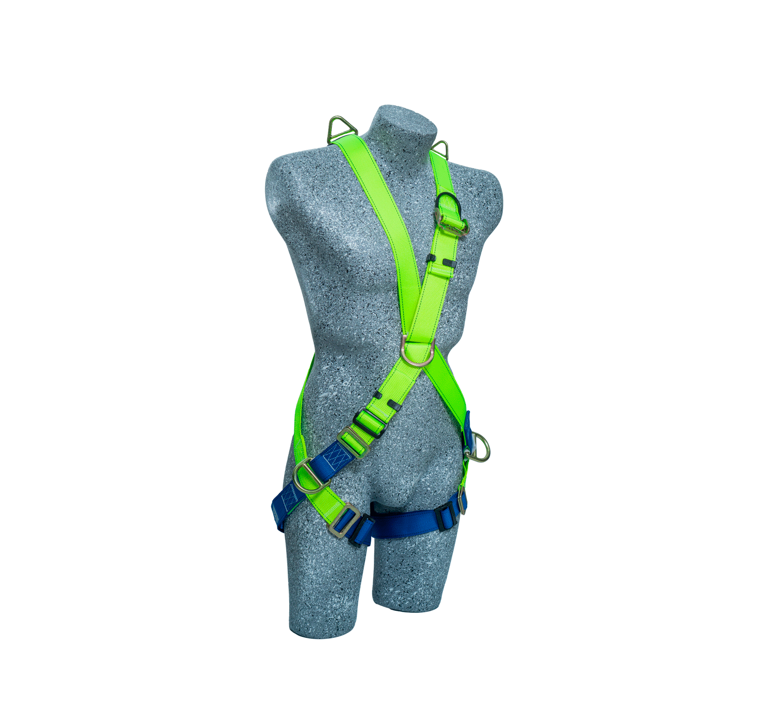 Arnés de cuerpo completo verde y azul con argollas metálicas