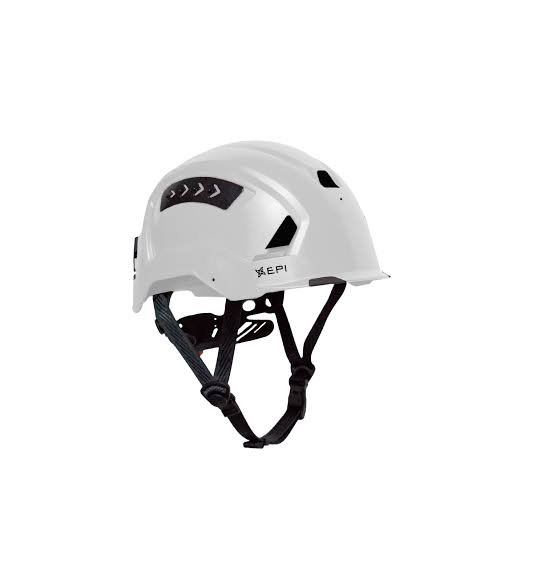 Casco blanco tipo rescatista con ventilación y barboquejo