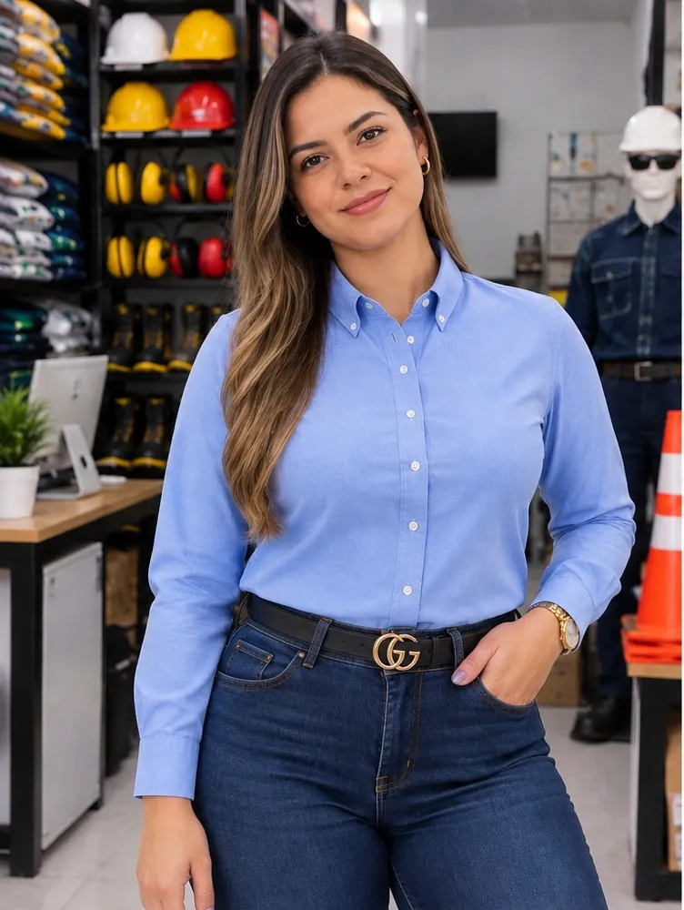 Camisa drill azul claro para dama