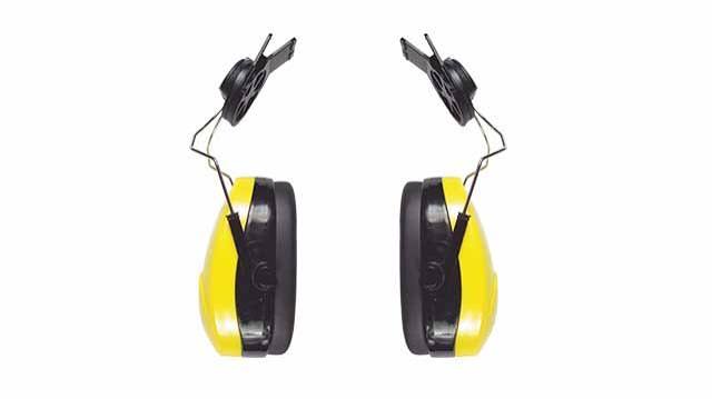 Par de copas auditivas amarillas con adaptador para casco